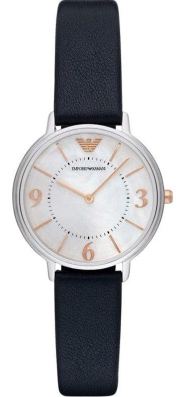 Buy Shop Emporio Armani Kappa White Mother of Pearl Dial Black Leather Strap Watch For Women - AR2509 USA Online