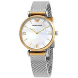 Buy Shop Emporio Armani Gianni T Bar Mother of Pearl Dial Silver Mesh Bracelet Watch For Women - AR2068 USA Online