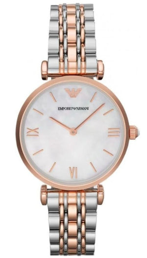 Emporio Armani T Bar Gianni Classic Mother Of Pearl Dial Two Tone Steel Strap Watch For Women - AR1683