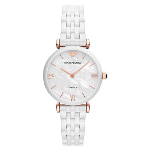 Buy Shop Emporio Armani Ceramica Mother of Pearl Dial White Ceramic Strap Watch For Women - AR1486 USA Online