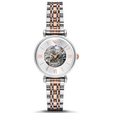 Buy Shop Emporio Armani Gianni T Bar Silver Skeleton Dial Two Tone Strap Watch For Women - AR1992 USA Online