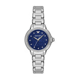 Emporio Armani Mia Three Hand Crystals Blue Dial Silver Steel Strap Watch For Women - AR11630