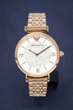 Emporio Armani T-Bar Gianni Crystal Pave Dial Rose Gold Steel Strap Watch For Women - AR11244