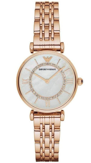 Emporio Armani T-Bar Gianni Crystal Pave Dial Rose Gold Steel Strap Watch For Women - AR11244