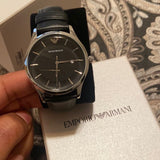 Buy Shop Emporio Armani Lambda Classic Quartz Black Dial Black Leather Strap Watch For Men - AR11020 USA Online