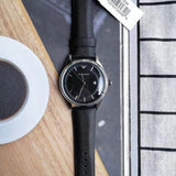 Buy Shop Emporio Armani Lambda Classic Quartz Black Dial Black Leather Strap Watch For Men - AR11020 USA Online