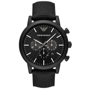Buy Shop Emporio Armani Luigi Analog Black Dial Black Leather Strap Watch For Men - AR11450 USA Online
