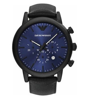 Buy Shop Emporio Armani Luigi Analog Blue Dial Black Leather Strap Watch For Men - AR11351 USA Online