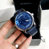 Buy Shop Emporio Armani Luigi Automatic Blue Dial Blue Leather Strap Watch For Men - AR60030 USA Online