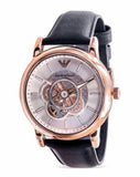 Buy Shop Emporio Armani Luigi Automatic Silver Dial Black Leather Strap Watch For Men - AR60013 USA Online