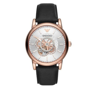 Buy Shop Emporio Armani Luigi Automatic Silver Dial Black Leather Strap Watch For Men - AR60013 USA Online