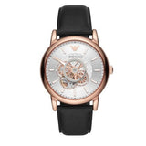 Buy Shop Emporio Armani Luigi Automatic Silver Dial Black Leather Strap Watch For Men - AR60013 USA Online