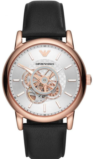 Buy Shop Emporio Armani Luigi Automatic Silver Dial Black Leather Strap Watch For Men - AR60013 USA Online