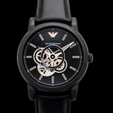 Buy Shop Emporio Armani Luigi Automatic Skeleton Black Dial Black Leather Strap Watch For Men - AR60012 USA Online