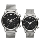 Buy Shop Emporio Armani Luigi Black Dial Silver Mesh Bracelet Watch For Men - AR8032 USA Online