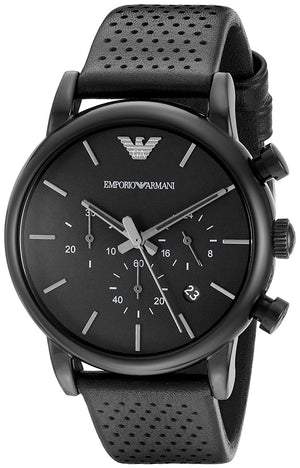 Buy Shop Emporio Armani Luigi Chronograph Black Dial Black Leather Strap Watch For Men - AR1737 USA Online