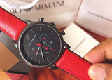 Buy Shop Emporio Armani Luigi Chronograph Black Dial Red Leather Strap Watch For Men - AR1971 USA Online