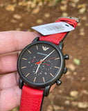 Buy Shop Emporio Armani Luigi Chronograph Black Dial Red Leather Strap Watch For Men - AR1971 USA Online
