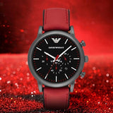 Buy Shop Emporio Armani Luigi Chronograph Black Dial Red Leather Strap Watch For Men - AR1971 USA Online
