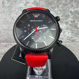 Buy Shop Emporio Armani Luigi Chronograph Black Dial Red Leather Strap Watch For Men - AR1971 USA Online
