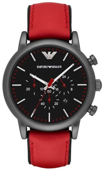 Buy Shop Emporio Armani Luigi Chronograph Black Dial Red Leather Strap Watch For Men - AR1971 USA Online
