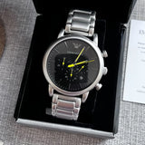 Buy Shop Emporio Armani Luigi Chronograph Black Dial Silver Steel Strap Watch For Men - AR11324 USA Online