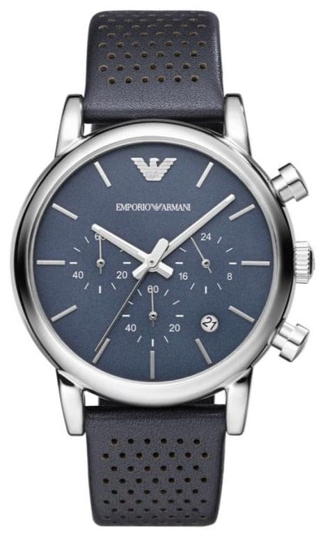 Buy Shop Emporio Armani Luigi Chronograph Blue Dial Black Leather Strap Watch For Men - AR1736 USA Online