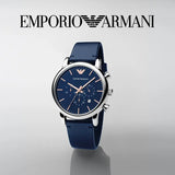 Buy Shop Emporio Armani Luigi Chronograph Blue Dial Blue Leather Strap Watch For Men - AR11451 USA Online