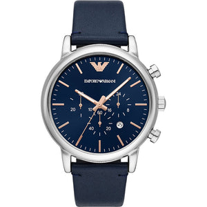 Buy Shop Emporio Armani Luigi Chronograph Blue Dial Blue Leather Strap Watch For Men - AR11451 USA Online
