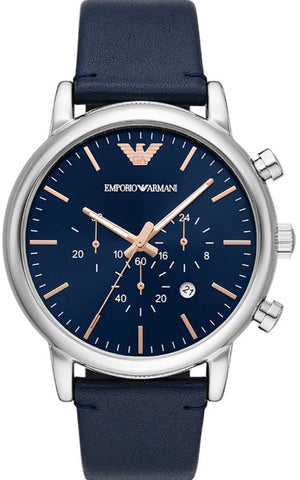 Buy Shop Emporio Armani Luigi Chronograph Blue Dial Blue Leather Strap Watch For Men - AR11451 USA Online
