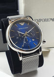 Buy Shop Emporio Armani Luigi Chronograph Blue Dial Silver Mesh Bracelet Watch For Men - AR80038 USA Online