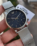 Buy Shop Emporio Armani Luigi Chronograph Blue Dial Silver Mesh Bracelet Watch For Men - AR80038 USA Online