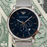 Buy Shop Emporio Armani Luigi Chronograph Blue Dial Silver Mesh Bracelet Watch For Men - AR80038 USA Online
