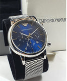 Buy Shop Emporio Armani Luigi Chronograph Blue Dial Silver Mesh Bracelet Watch For Men - AR80038 USA Online