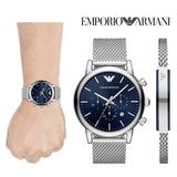 Buy Shop Emporio Armani Luigi Chronograph Blue Dial Silver Mesh Bracelet Watch For Men - AR80038 USA Online