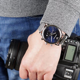 Buy Shop Emporio Armani Luigi Chronograph Blue Dial Silver Mesh Bracelet Watch For Men - AR80038 USA Online
