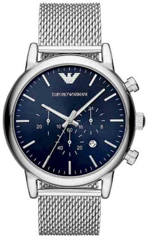 Buy Shop Emporio Armani Luigi Chronograph Blue Dial Silver Mesh Bracelet Watch For Men - AR80038 USA Online