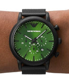 Buy Shop Emporio Armani Luigi Chronograph Green Dial Black Mesh Bracelet Watch For Men - AR11470 USA Online
