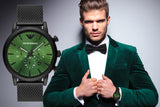 Buy Shop Emporio Armani Luigi Chronograph Green Dial Black Mesh Bracelet Watch For Men - AR11470 USA Online