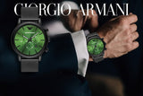 Buy Shop Emporio Armani Luigi Chronograph Green Dial Black Mesh Bracelet Watch For Men - AR11470 USA Online