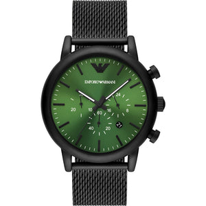 Buy Shop Emporio Armani Luigi Chronograph Green Dial Black Mesh Bracelet Watch For Men - AR11470 USA Online