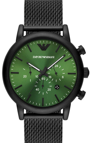 Buy Shop Emporio Armani Luigi Chronograph Green Dial Black Mesh Bracelet Watch For Men - AR11470 USA Online