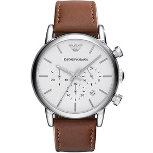 Buy Shop Emporio Armani Luigi Chronograph Silver Dial Brown Leather Strap Watch for Men - AR1846 USA Online