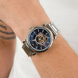 Buy Shop Emporio Armani Luigi Chronograph Skeleton Blue Dial Silver Steel Strap Watch For Men - AR60036 USA Online