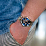 Buy Shop Emporio Armani Luigi Chronograph Skeleton Blue Dial Silver Steel Strap Watch For Men - AR60036 USA Online