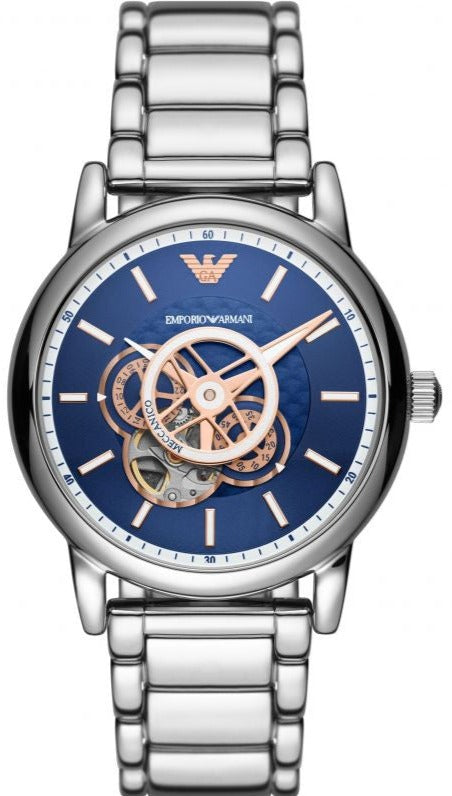 Buy Shop Emporio Armani Luigi Chronograph Skeleton Blue Dial Silver Steel Strap Watch For Men - AR60036 USA Online