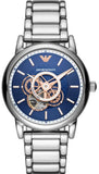 Buy Shop Emporio Armani Luigi Chronograph Skeleton Blue Dial Silver Steel Strap Watch For Men - AR60036 USA Online