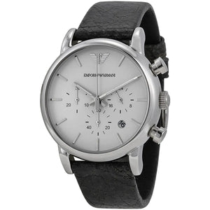 Emporio Armani Luigi Chronograph White Dial Black Leather Strap Watch for Men - AR1810