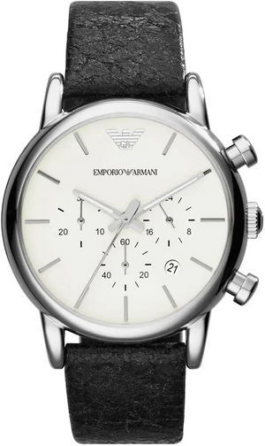 Emporio Armani Luigi Chronograph White Dial Black Leather Strap Watch for Men - AR1810