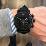 Buy Shop Emporio Armani Luigi Chronohraph Black Dial Black Leather Strap Watch For Men - AR1970 USA Online